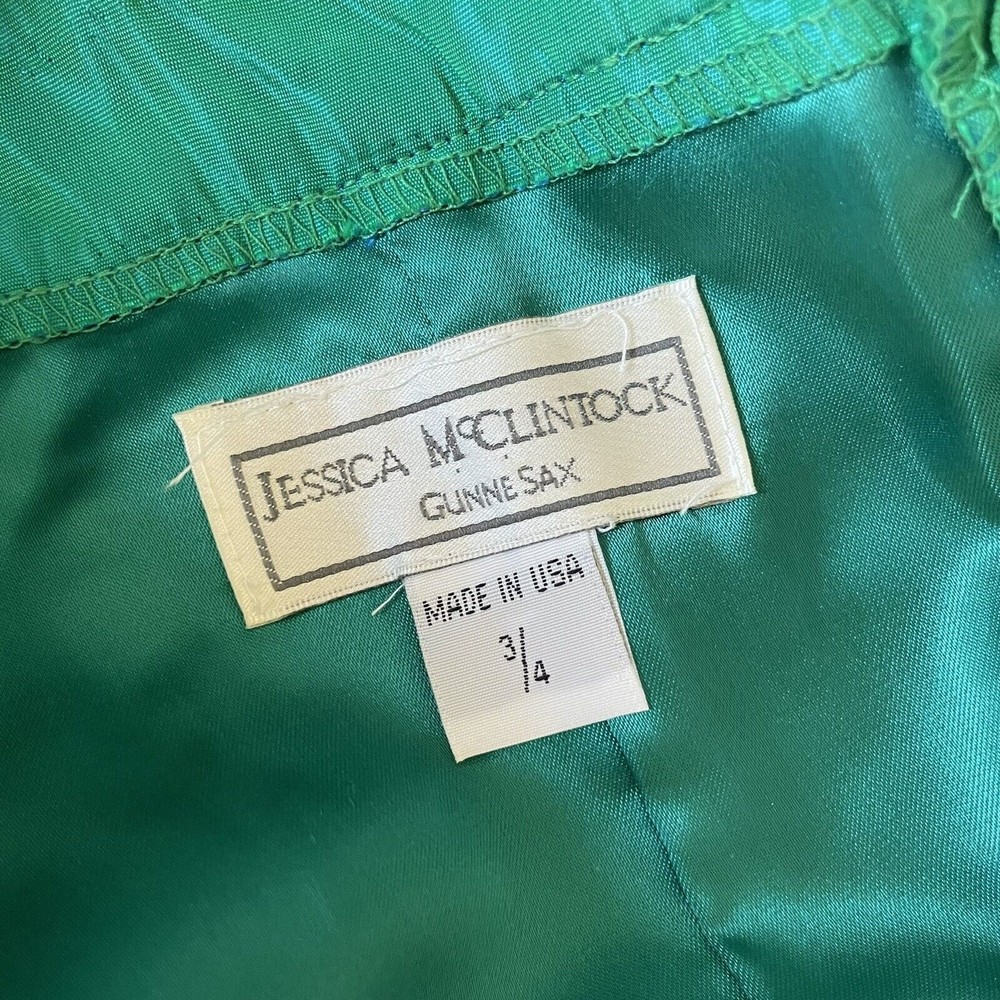 VTG jessica mcclintock Metallic Green gunne sax dress Corset Midi dress Sz 3/4 - Picture 7 of 8